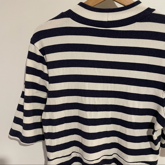 Maison Jules Navy Stripe Rib Knit Mock Neck Dress Sz XL - Picture 6 of 9